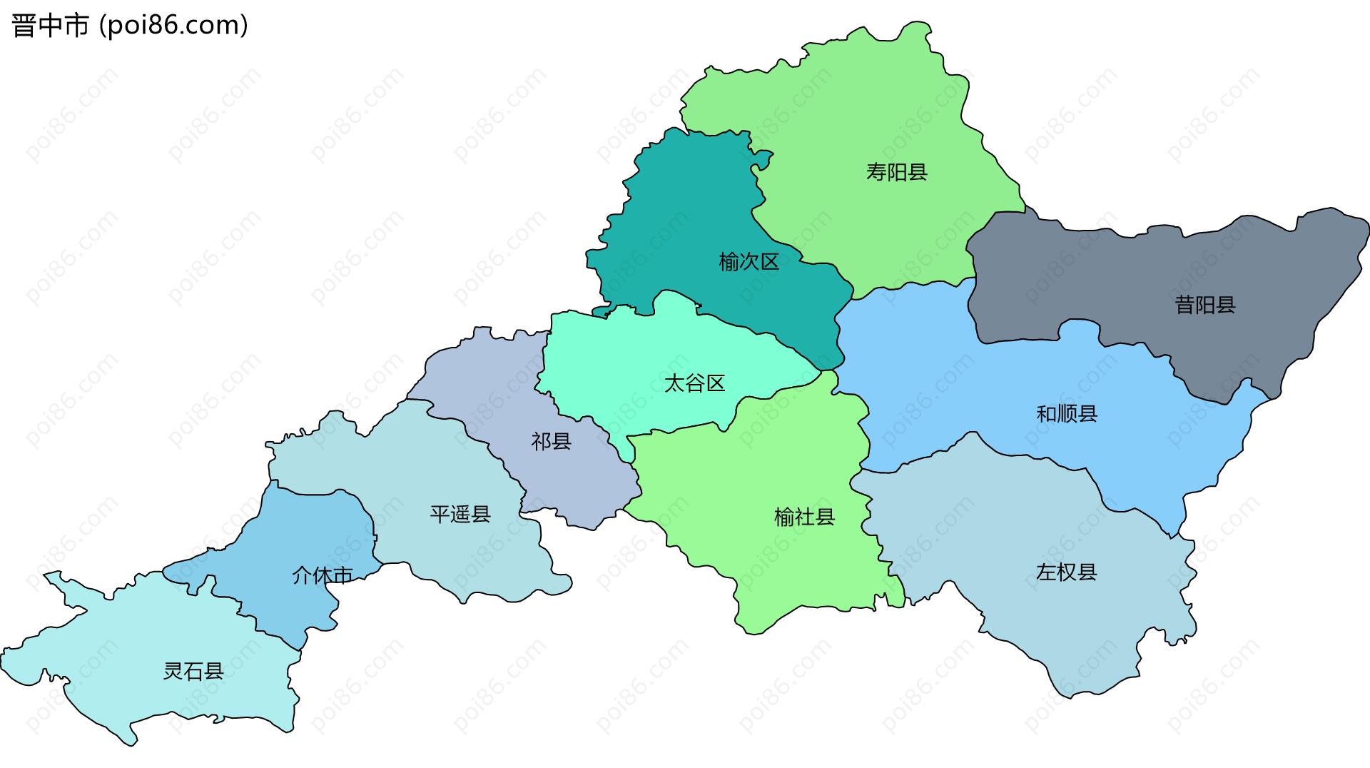 晋中市边界地图