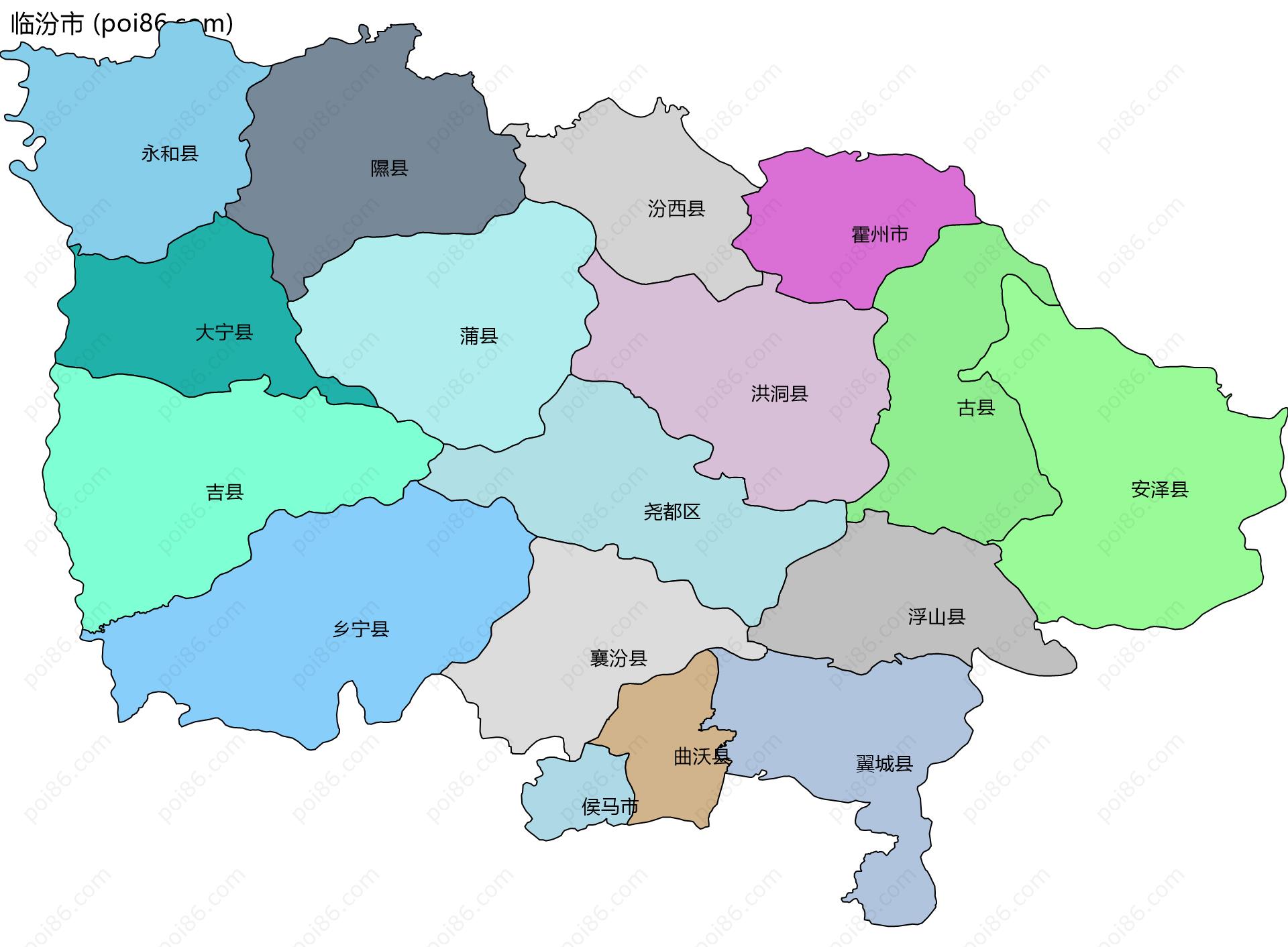 临汾市边界地图