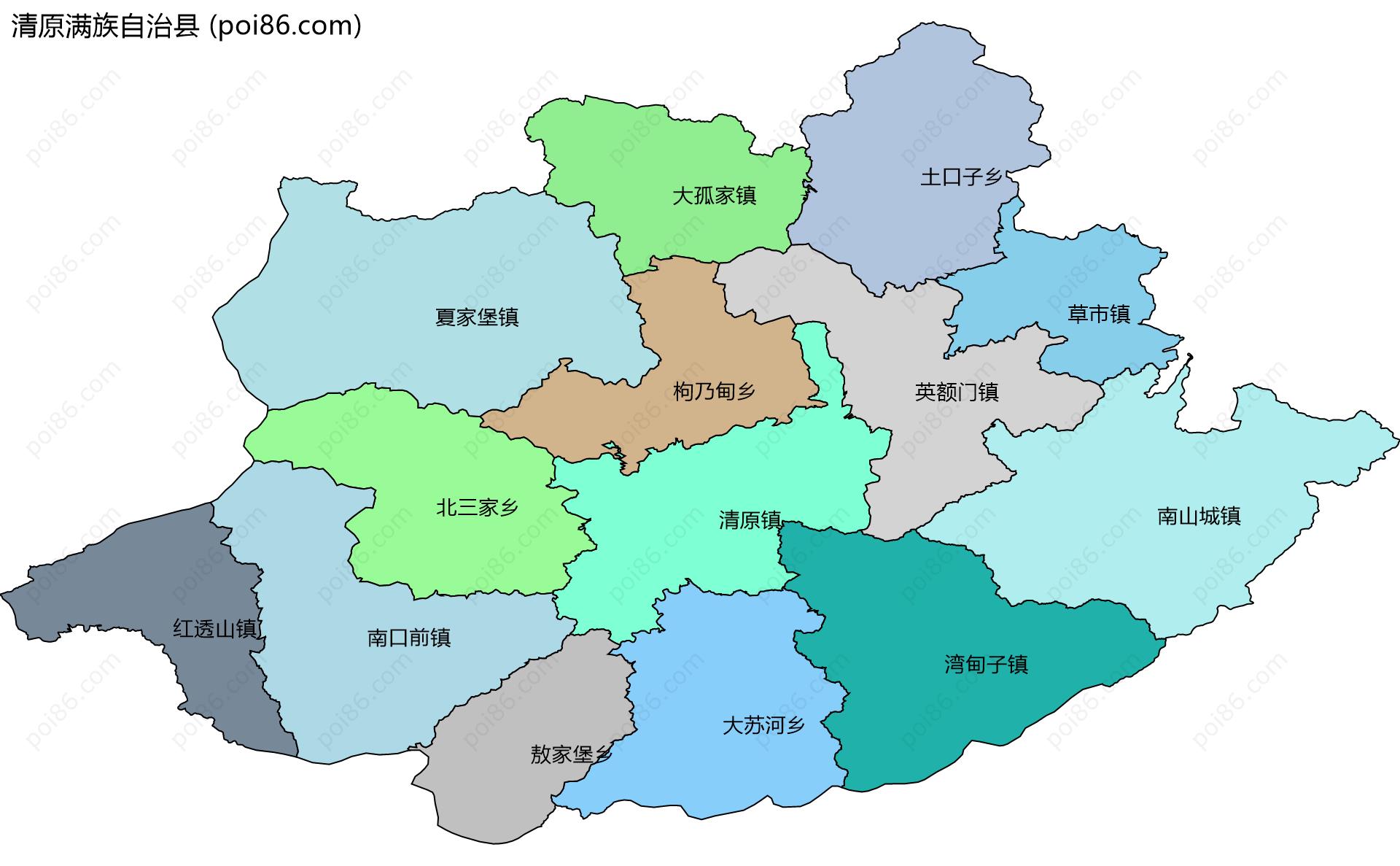 清原满族自治县边界地图