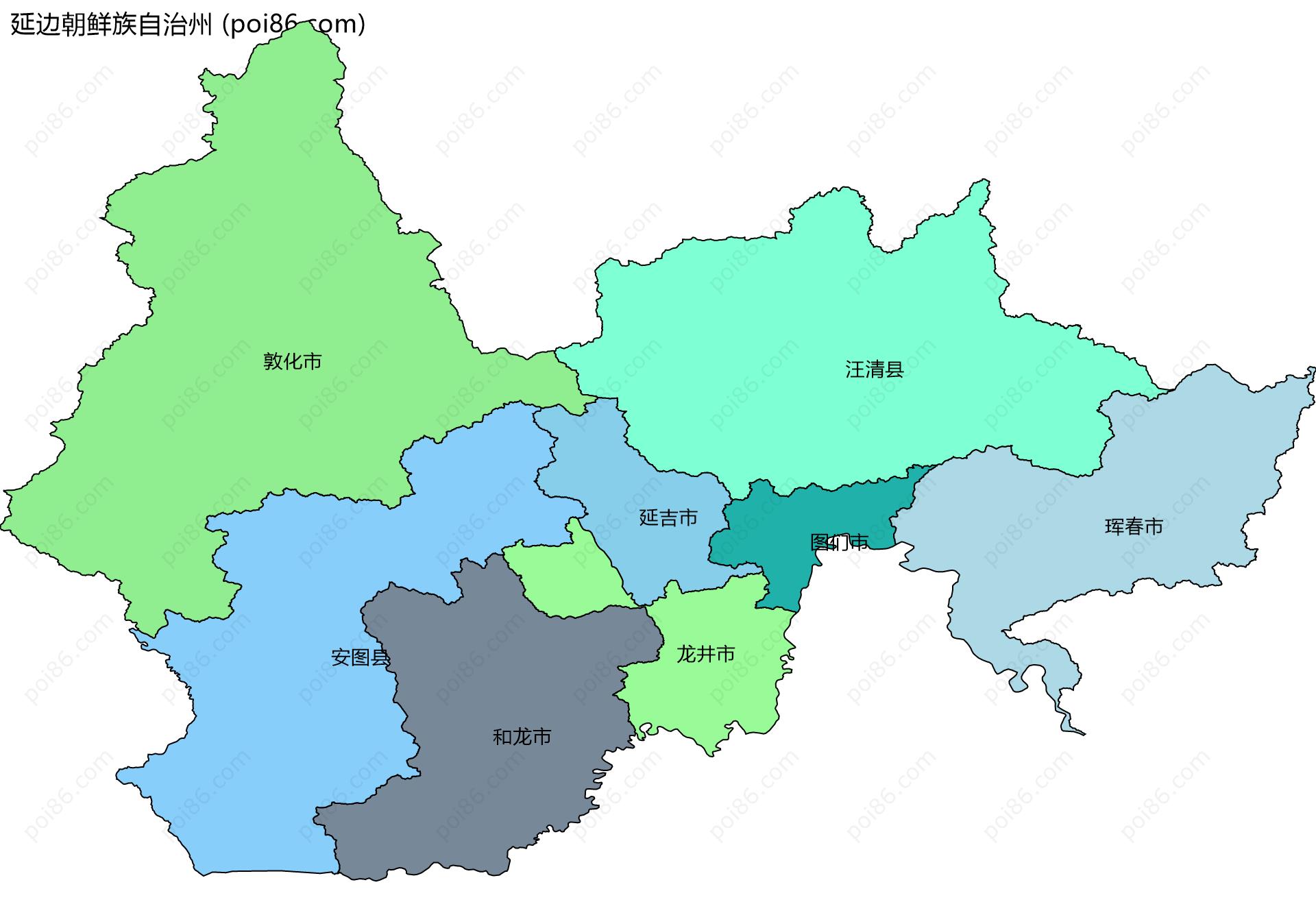 延边朝鲜族自治州边界地图