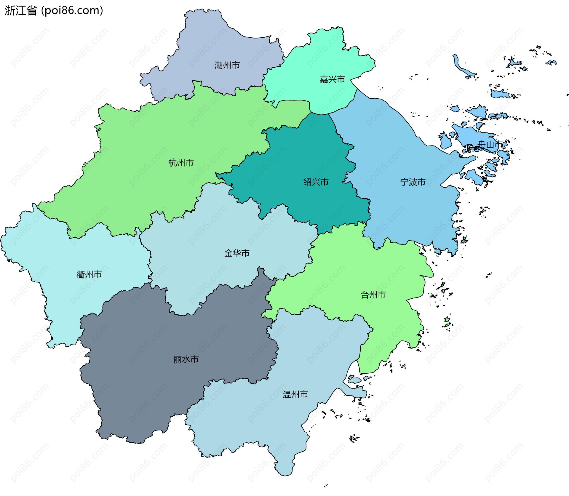 浙江省边界地图