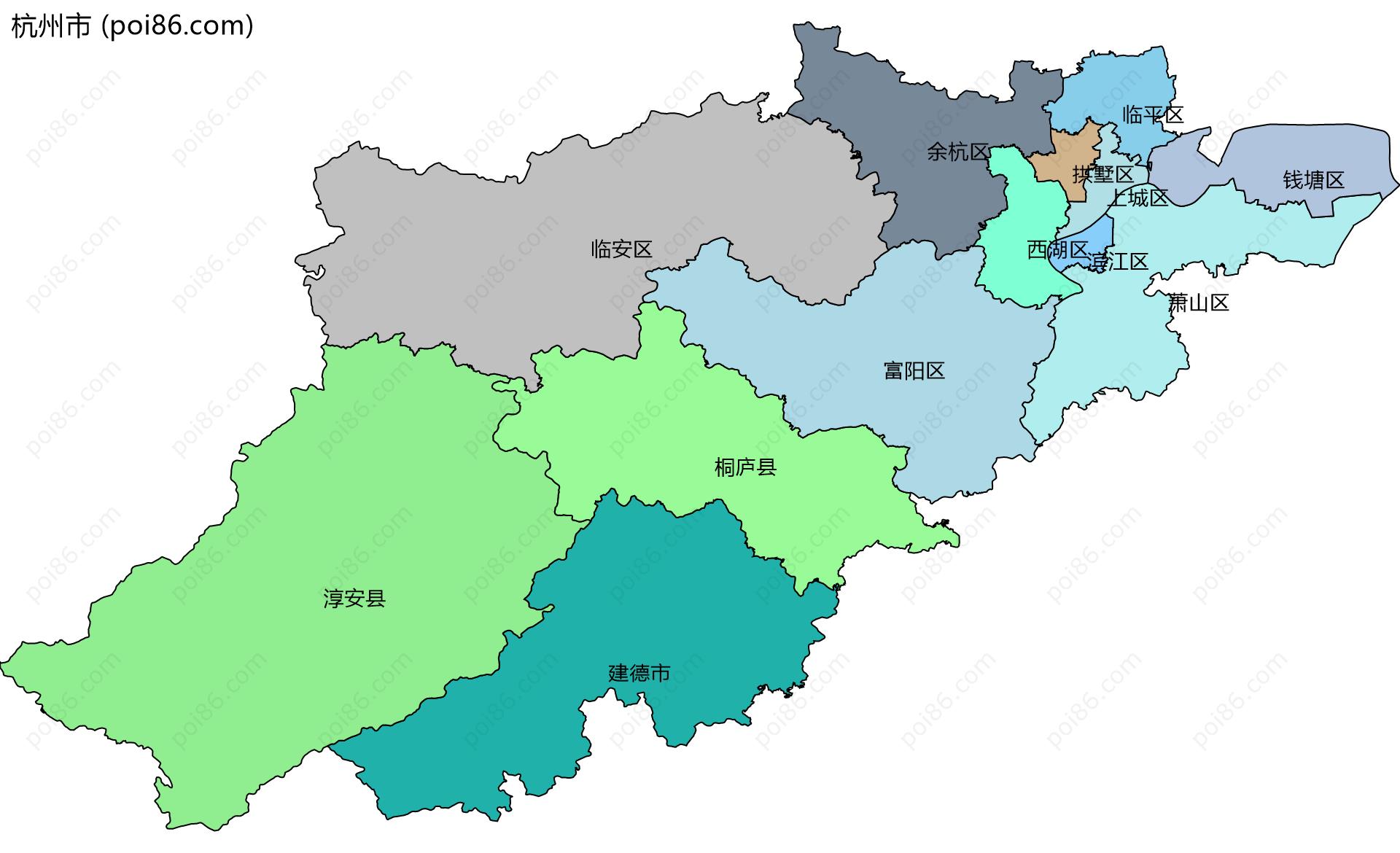 杭州市边界地图