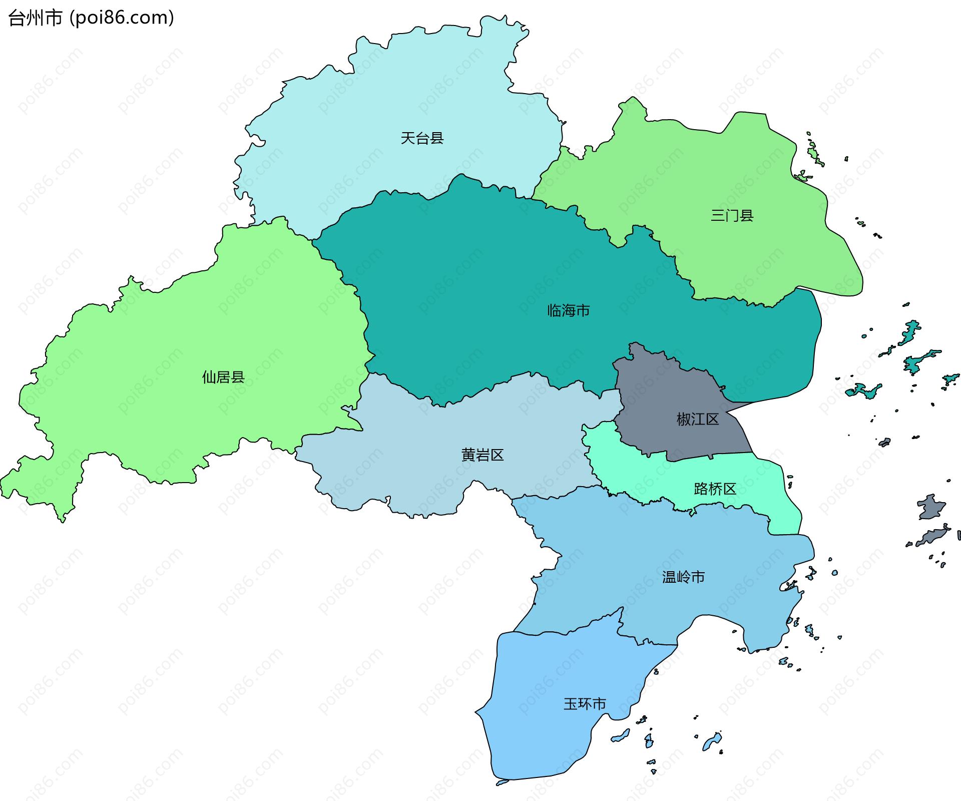 台州市边界地图