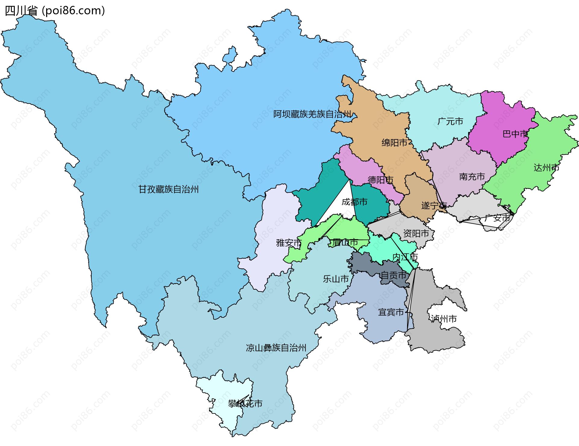 四川省边界地图