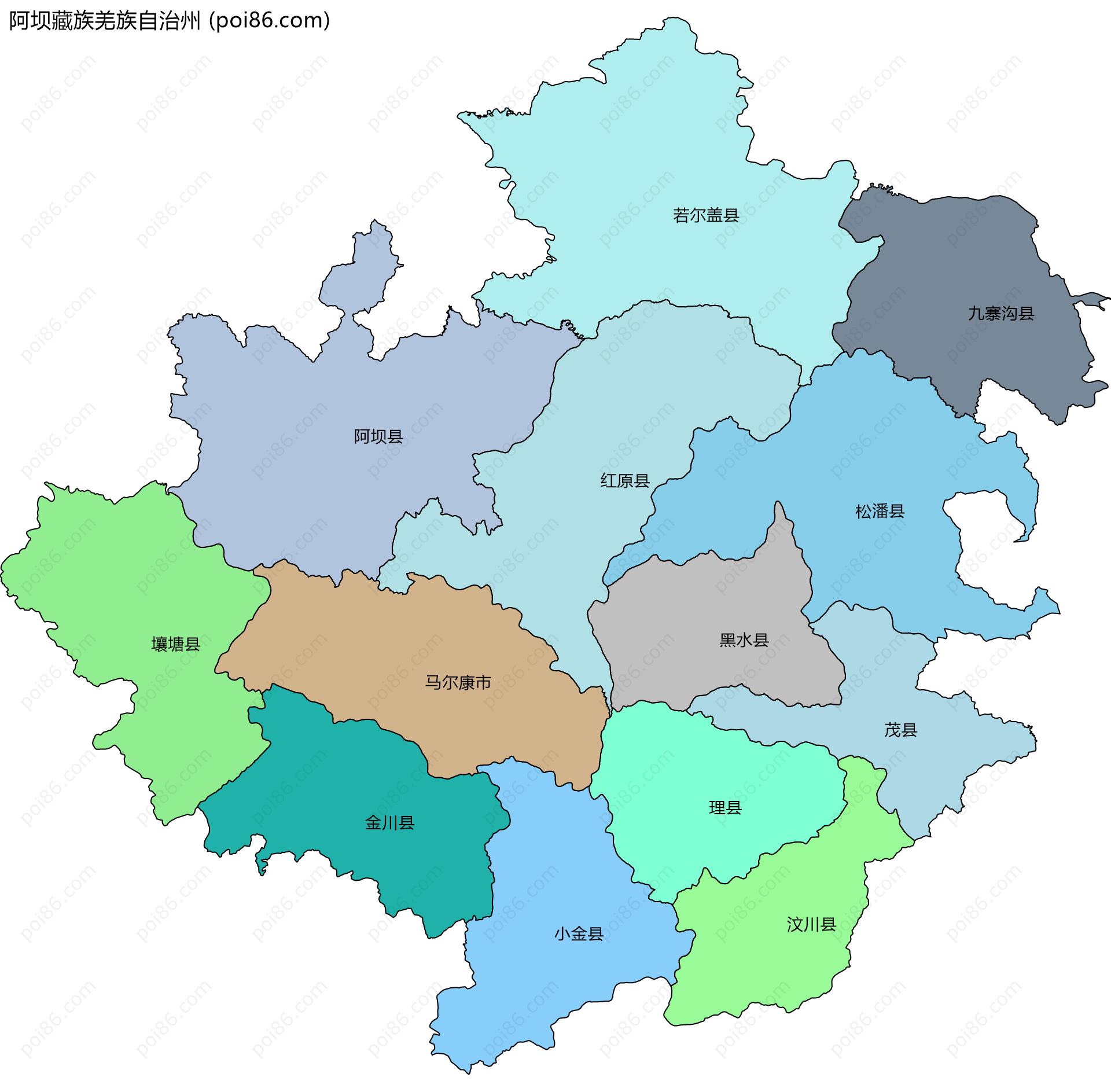 阿坝藏族羌族自治州边界地图