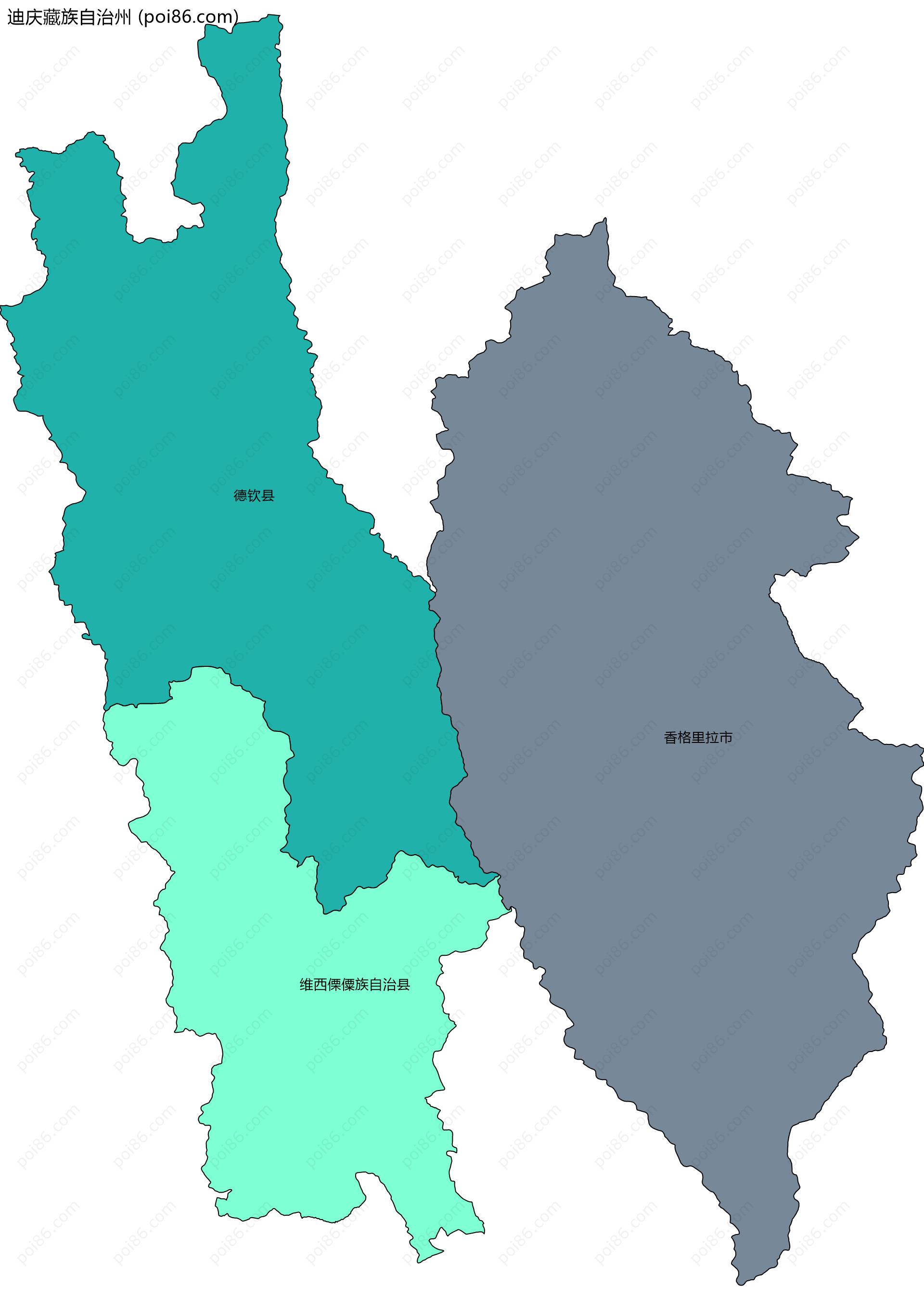 迪庆藏族自治州边界地图