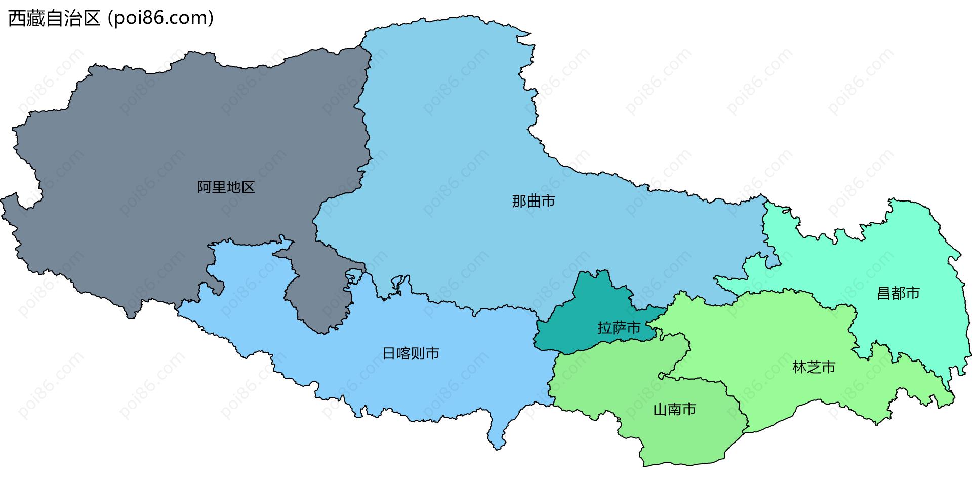 西藏自治区边界地图