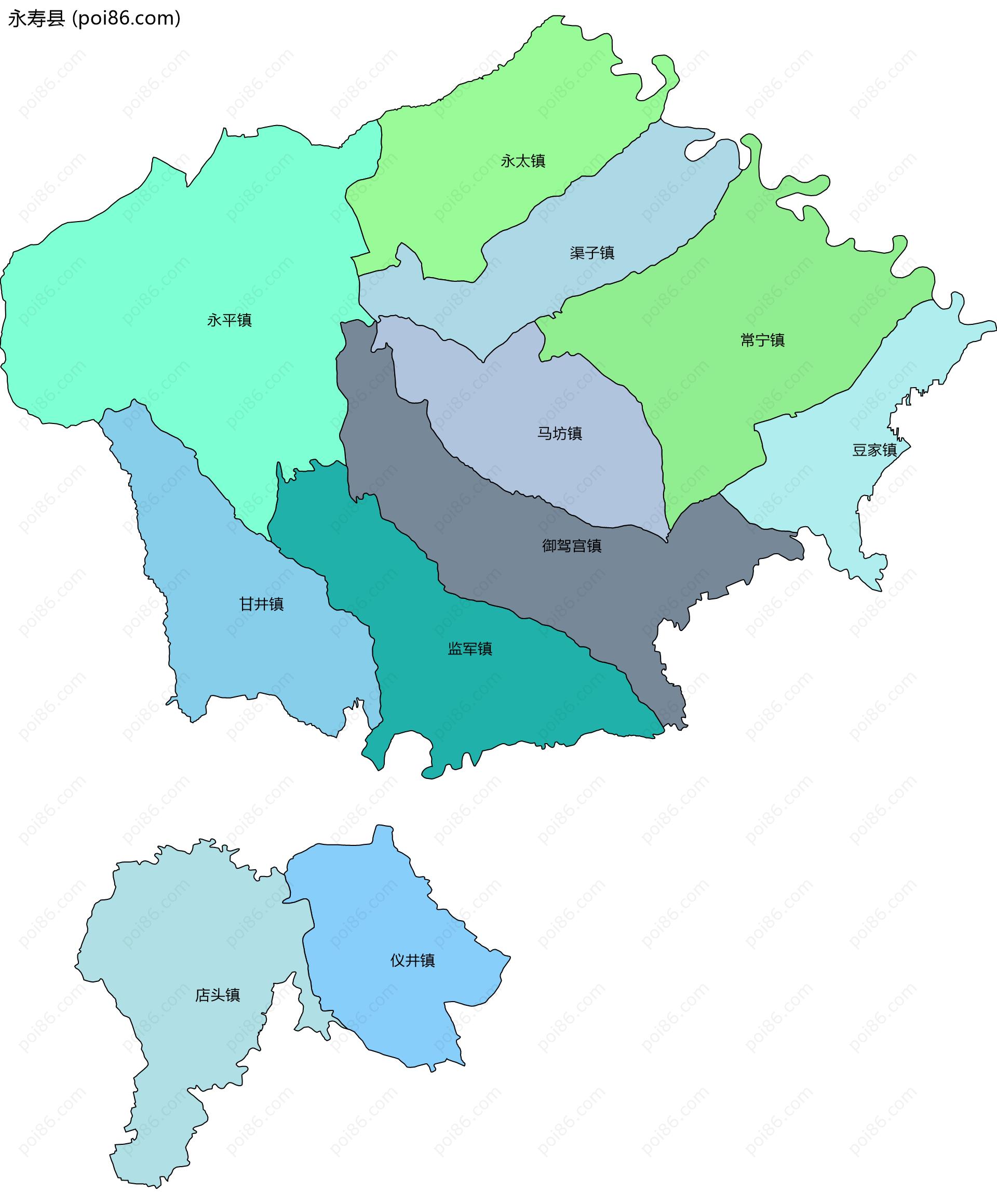 永寿县边界地图