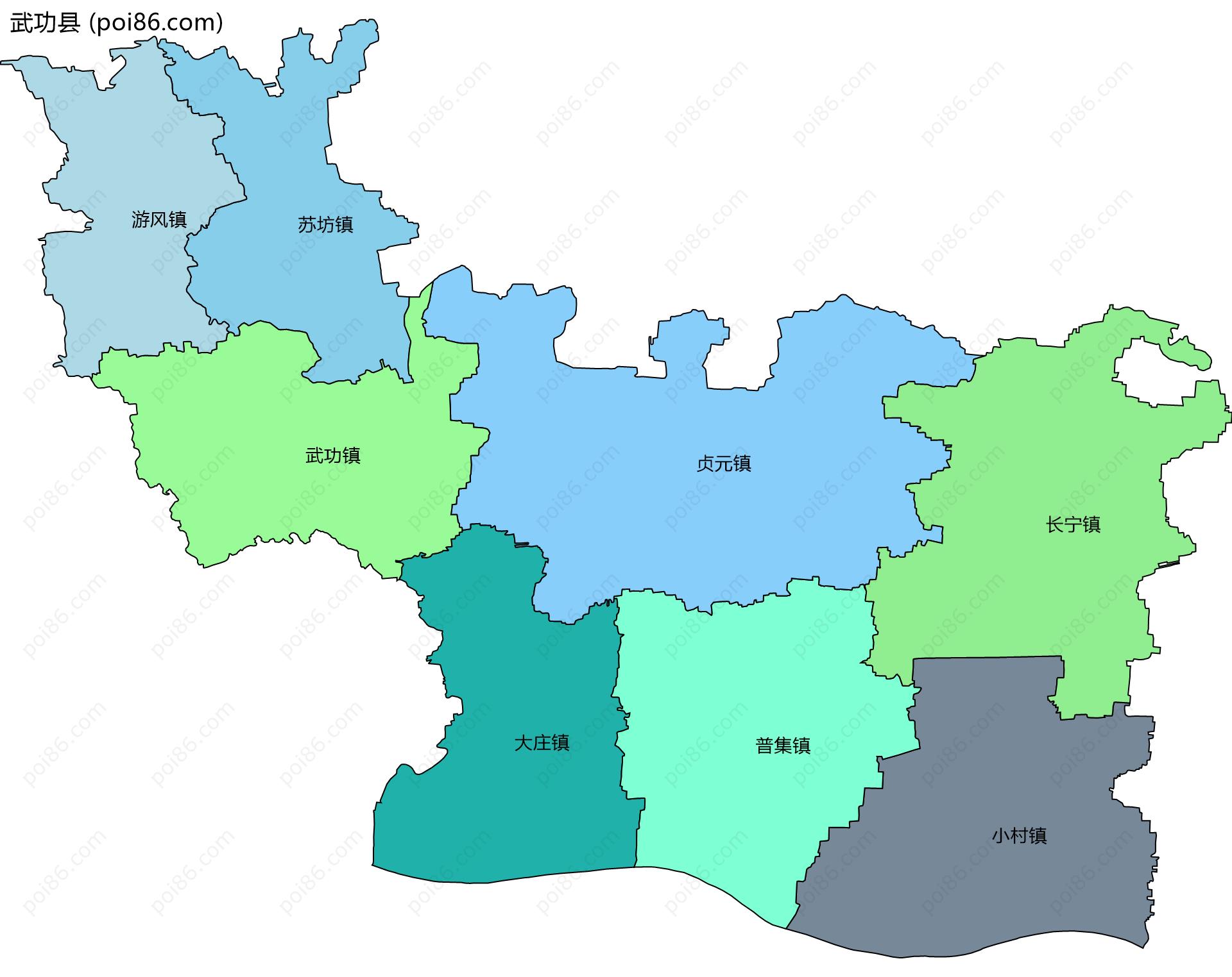 武功县边界地图