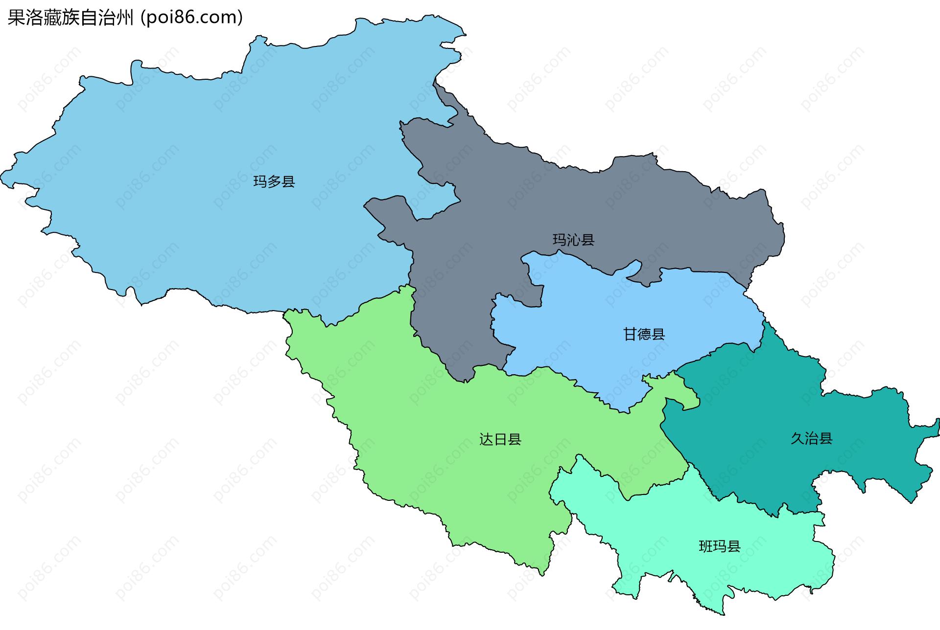 果洛藏族自治州边界地图