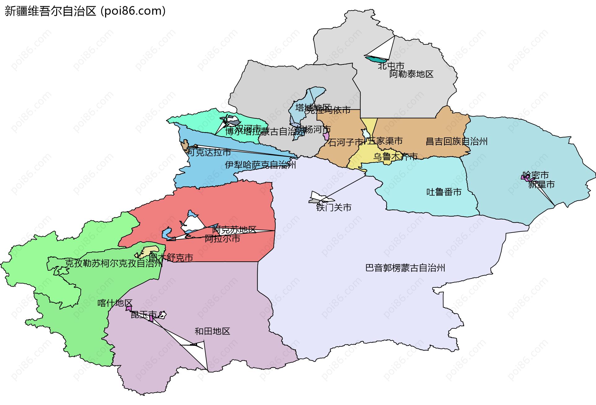 新疆维吾尔自治区边界地图