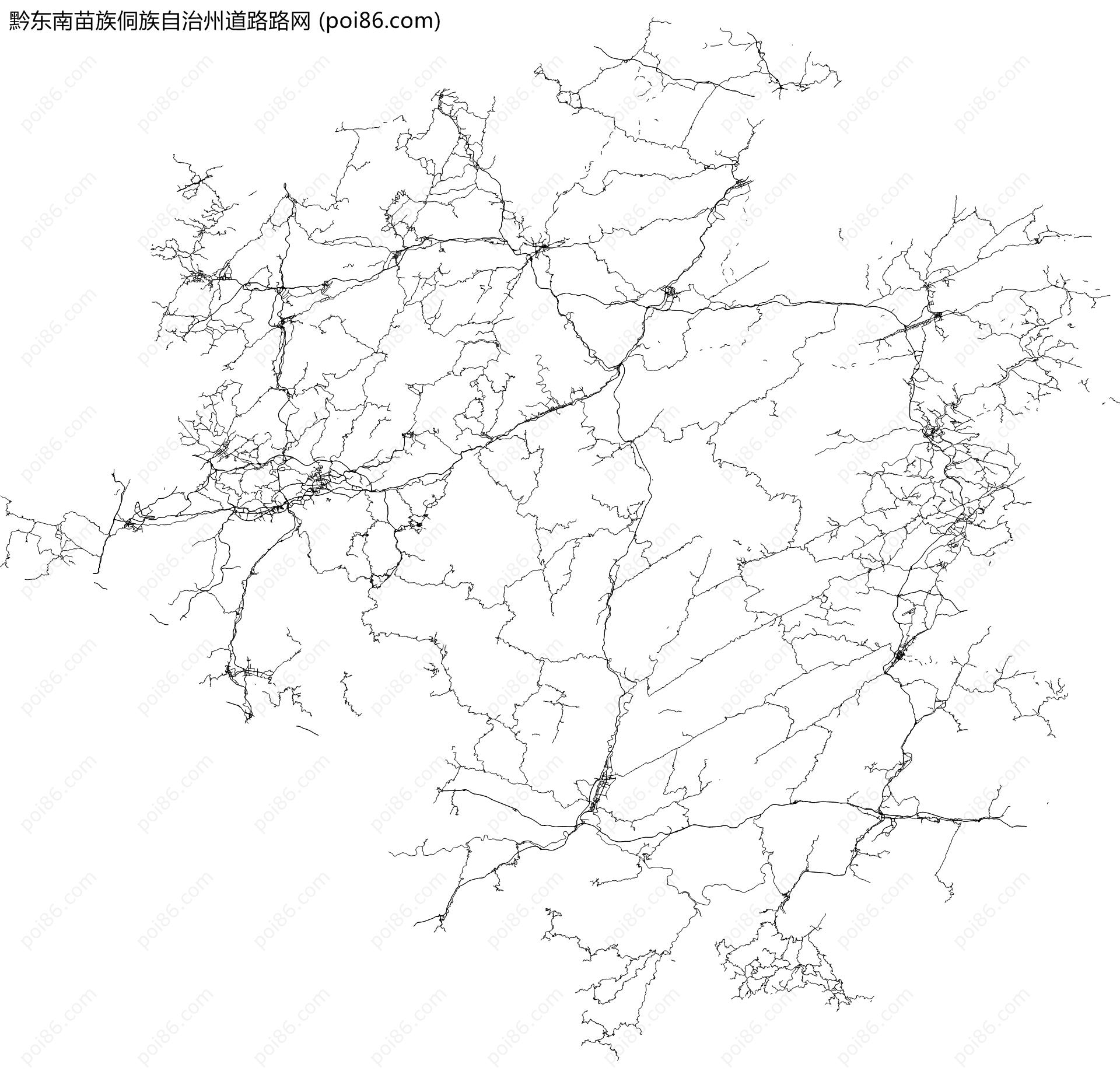 黔东南苗族侗族自治州道路路网地图