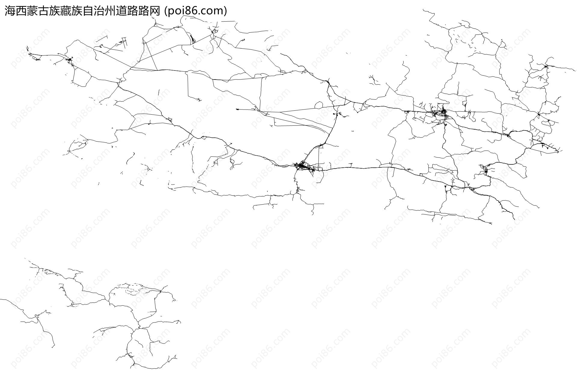 海西蒙古族藏族自治州道路路网地图