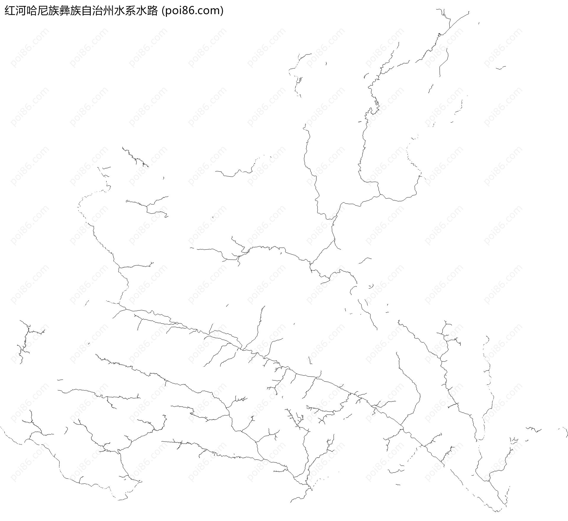 红河哈尼族彝族自治州水系水路地图